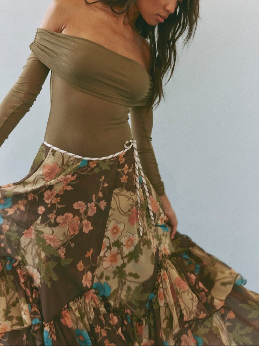 🎉LAST CHANCE🎉 FREE PEOPLE Palermo Villa Chiffon Maxi Skirt / Chocolate Combo - Picture 7 of 9